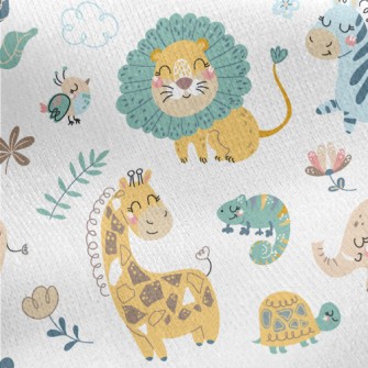 African Animals Playing Togeth Jersey Backed Fleece