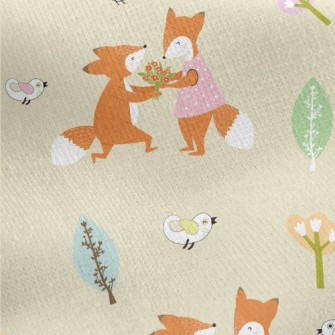 Sweet Happy Couple Foxes Jersey Backed Fleece