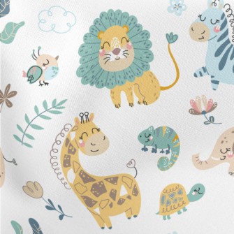 African Animals Playing Togeth Lightweight Cotton Poplin