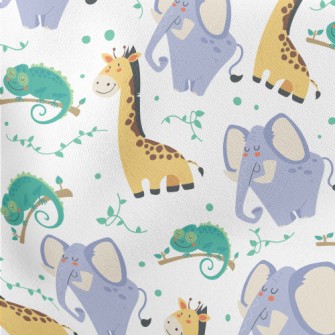 Jungle Animals Ready To Rest Lightweight Cotton Poplin