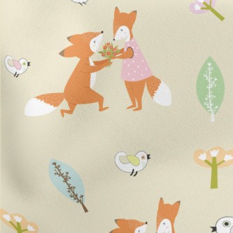 Sweet Happy Couple Foxes Lightweight Cotton Poplin