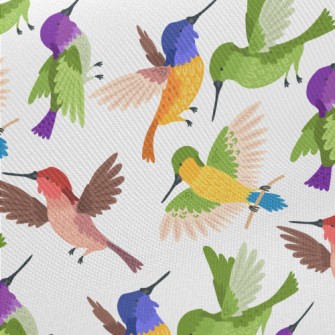 Colorful Hummingbird Flying Midweight Cotton Poplin