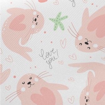 Cute Pink Seal Midweight Cotton Poplin