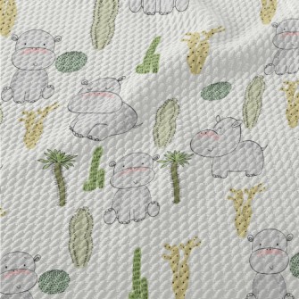 Cactus And Baby Hippo Birdseye Piqué