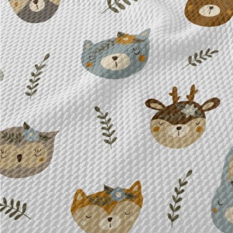 Cute Animals Wearing Wreaths Birdseye Piqué