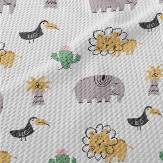 African Birds And Large Animal Birdseye Piqué
