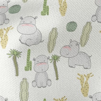 Cactus And Baby Hippo Waterproof Canvas
