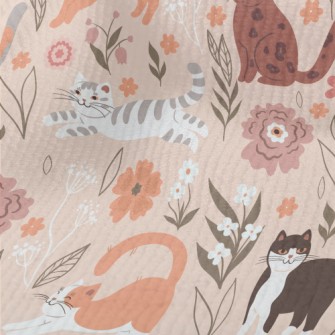 Cuddly Cat And Flowers Terry