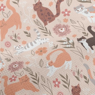 Cuddly Cat And Flowers Performance Linen