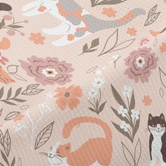 Cuddly Cat And Flowers Piqué