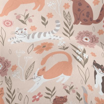 Cuddly Cat And Flowers Lightweight Performance Linen