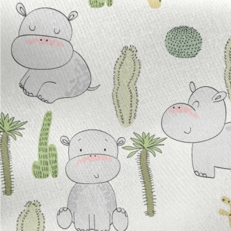 Cactus And Baby Hippo Jersey Backed Fleece