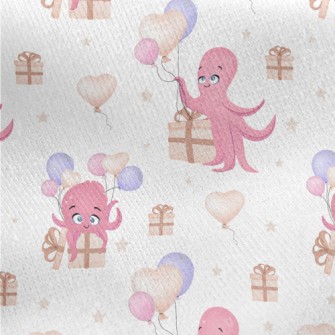 Octopus With Balloons And Gift Jersey Backed Fleece