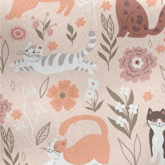 Cuddly Cat And Flowers Jersey Backed Fleece