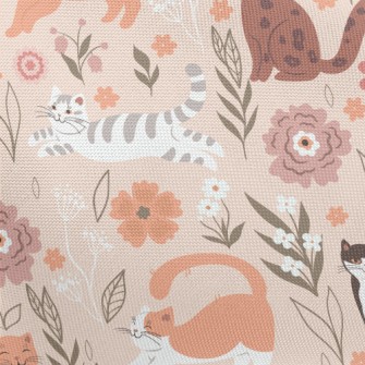 Cuddly Cat And Flowers Pongee