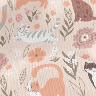 Cuddly Cat And Flowers Stretch Jersey