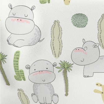 Cactus And Baby Hippo Lightweight Cotton Poplin