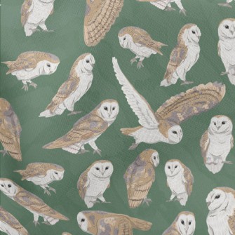Barn Owl In Different Poses Lightweight Cotton Poplin