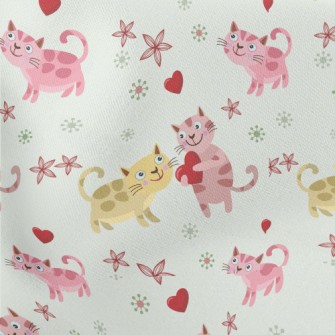 Cute Cat Sharing Love Lightweight Cotton Poplin