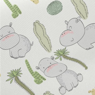 Cactus And Baby Hippo Midweight Cotton Poplin
