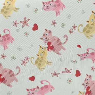 Cute Cat Sharing Love Midweight Cotton Poplin