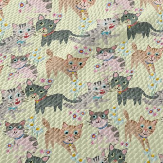 Gentle And Cute Cat Birdseye Piqué