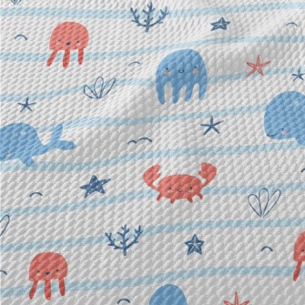 Cute And Gentle Sea Creatures Birdseye Piqué