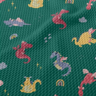 Cartoon Cute Dragon Birdseye Piqué