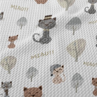 Gentleman Cat And Nightcap Cat Birdseye Piqué