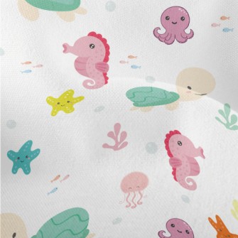 Cute Turtle And Marine Life Lightweight Performance Linen