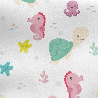 Cute Turtle And Marine Life Jersey Backed Fleece