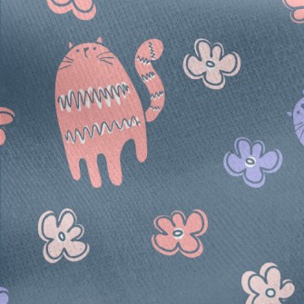 Colorful Gentle Cat Flowers Jersey Backed Fleece