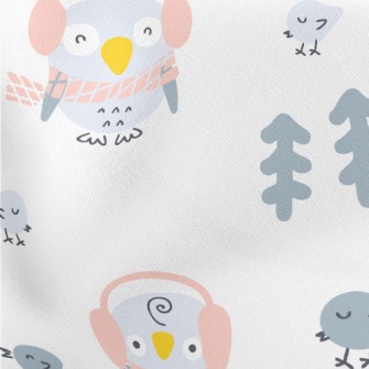 Winter Forest Owl Lightweight Cotton Poplin