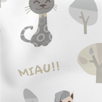 Gentleman Cat And Nightcap Cat Lightweight Cotton Poplin