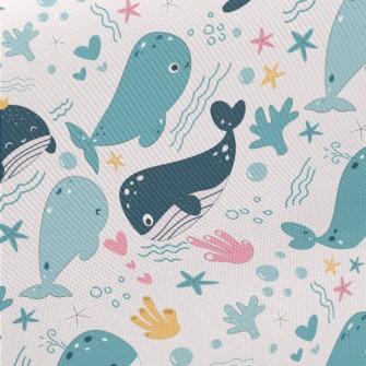 Cute Whale Painting Midweight Cotton Poplin