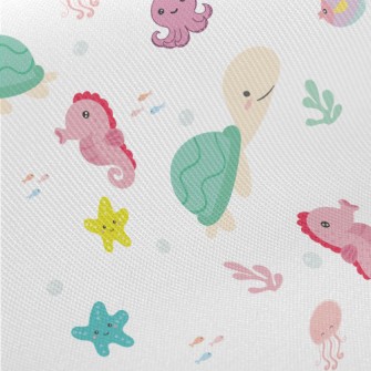 Cute Turtle And Marine Life Midweight Cotton Poplin