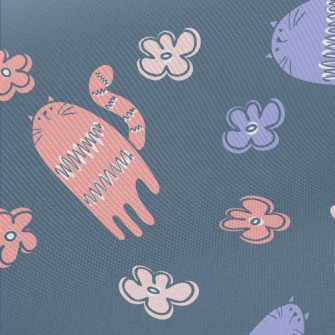 Colorful Gentle Cat Flowers Midweight Cotton Poplin