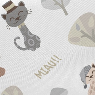 Gentleman Cat And Nightcap Cat Midweight Cotton Poplin