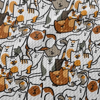 A Group Of Hand Drawn Cute Cat Birdseye Piqué