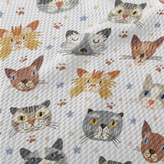 Cartoon Cute Cat Birdseye Piqué