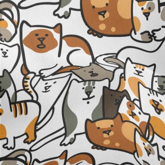 A Group Of Hand Drawn Cute Cat Lightweight Performance Linen