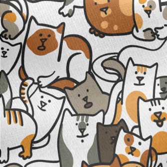 A Group Of Hand Drawn Cute Cat Jersey Backed Fleece