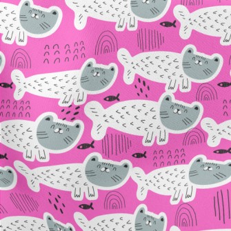 Cute Cat Mermaid Lightweight Cotton Poplin