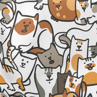 A Group Of Hand Drawn Cute Cat Lightweight Cotton Poplin