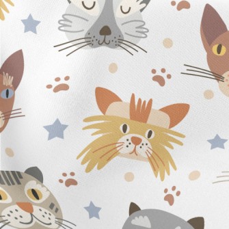 Cartoon Cute Cat Lightweight Cotton Poplin