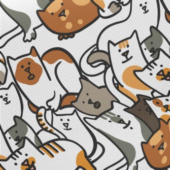 A Group Of Hand Drawn Cute Cat Midweight Cotton Poplin