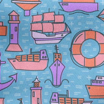 Cartoon Style Ship Jersey Backed Fleece