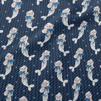 White Mermaid Hugging Dolphin Birdseye Piqué