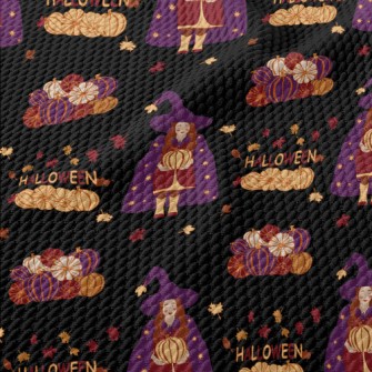 Halloween Witch Holding Pumpki Birdseye Piqué