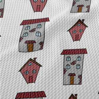 Hand Drawn Cartoon Houses Birdseye Piqué